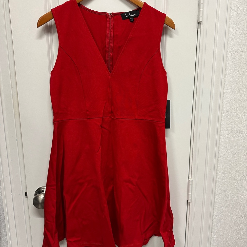 Lulu's Red Sleeveless V-Neck Dress